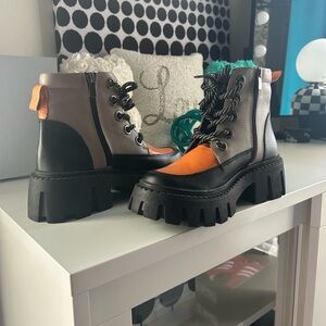 Stylish Women's Chunky Boots - Black, Gray, and Orange